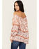 Wild Moss Women's Floral Border Print Off The Shoulder Top , Pink, hi-res