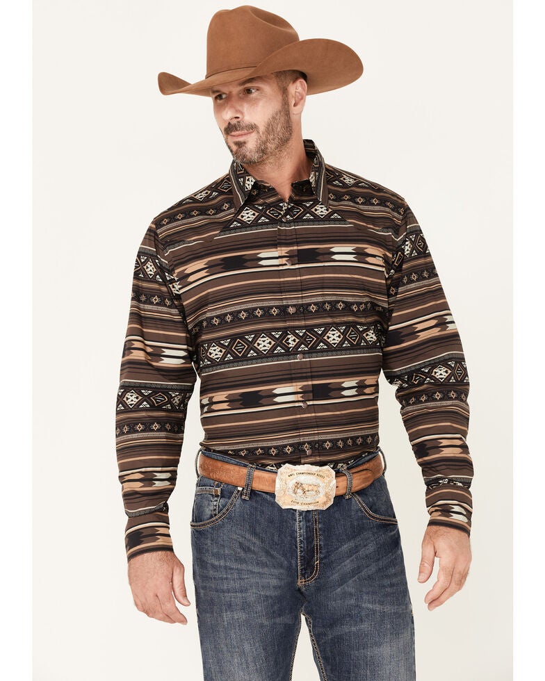 Tin Haul Men's Brown Aztec Stripe Long Sleeve Snap Western Shirt Sheplers