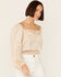 Image #1 - Lush Women's Lace Detail Puff Sleeve Top, Beige/khaki, hi-res