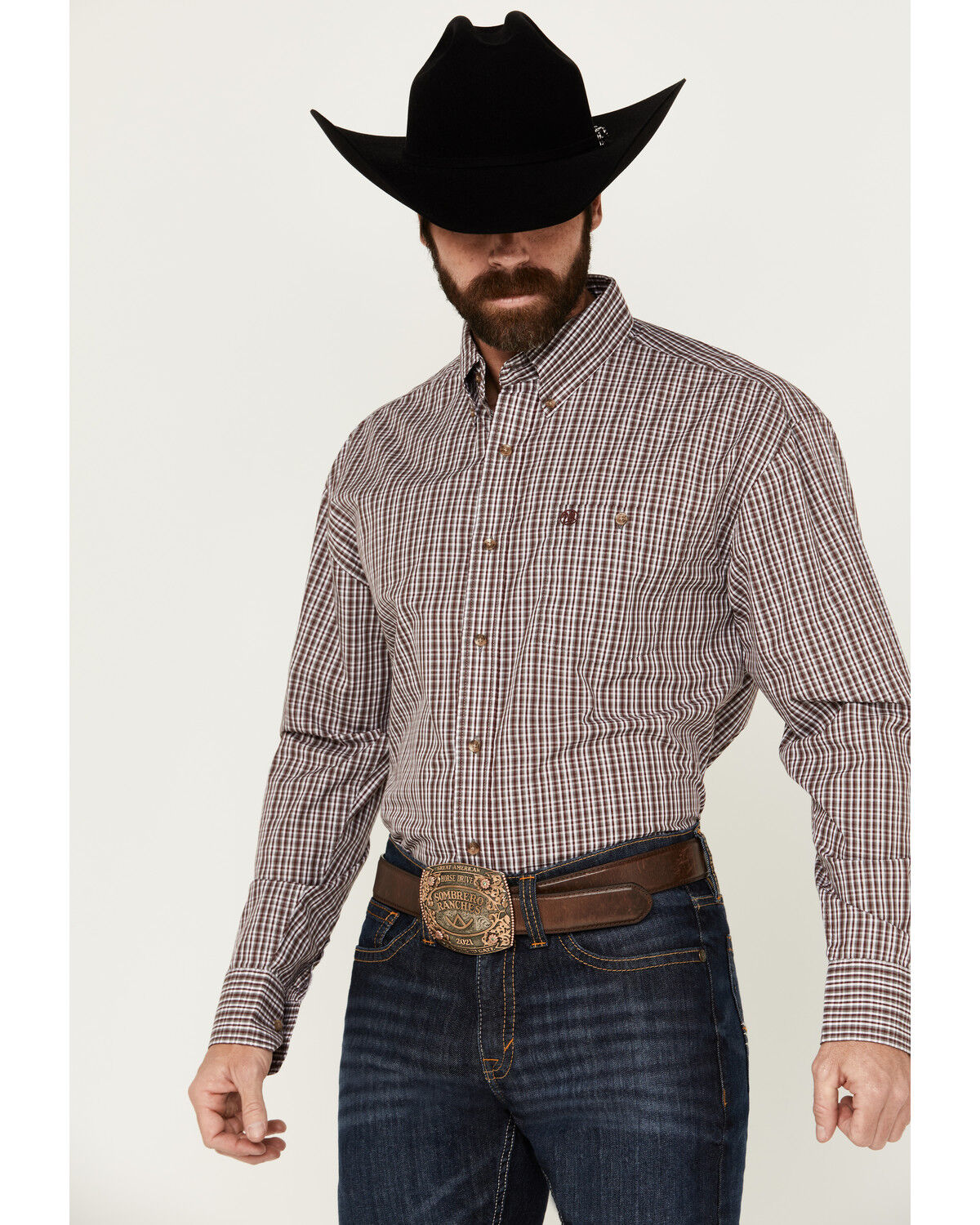 Image #1 - Wrangler Men's Classics Plaid Print Long Sleeve Button-Down Western Shirt - Big, Burgundy, hi-res