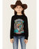 Image #1 - Rock & Roll Denim Girls' Western Cactus Long Sleeve Graphic Tee, Black, hi-res