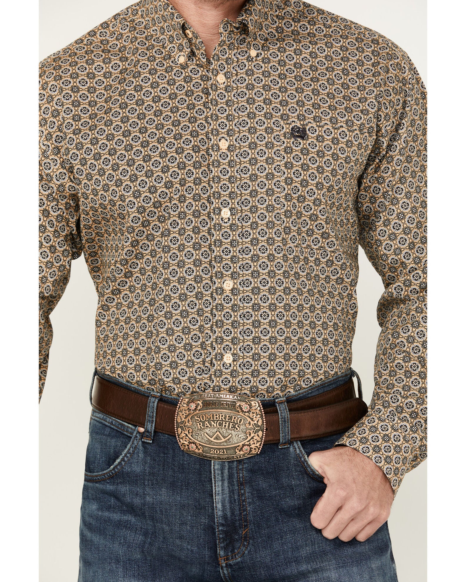 Cinch Men s Medallion Print Long Sleeve Button Down Western Shirt Gold