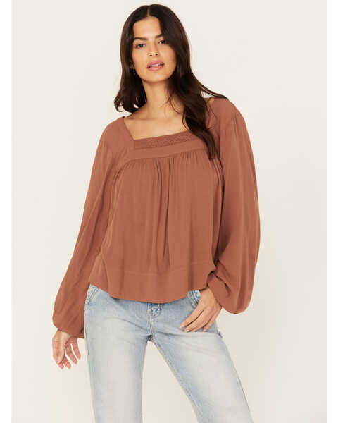 Image #1 - Cleo + Wolf Women's Long Sleeve Flowy Blouse , Coffee, hi-res