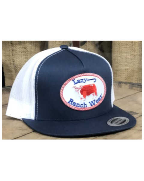 Image #1 - Lazy J Ranch Men's Navy & White Oval Logo Patch Mesh-Back Ball Cap , Navy, hi-res