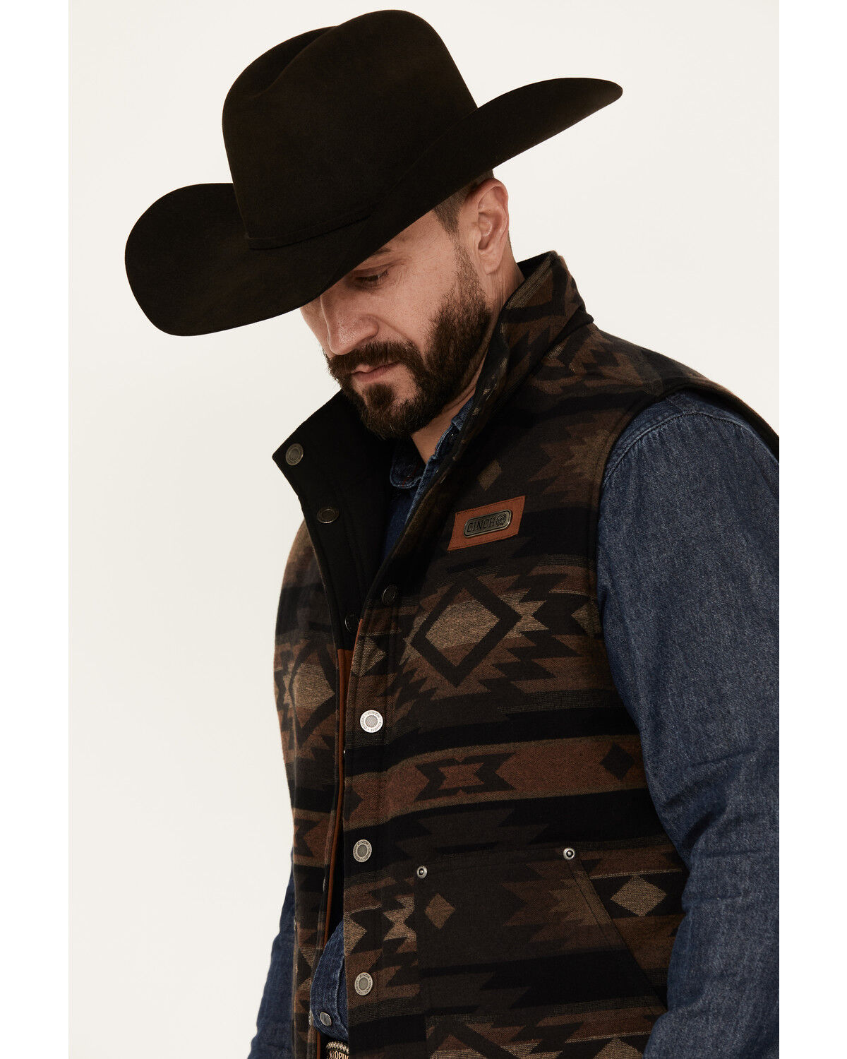 Image #3 - Cinch Men's Reversible Southwestern Print Quilted Vest, Brown, hi-res