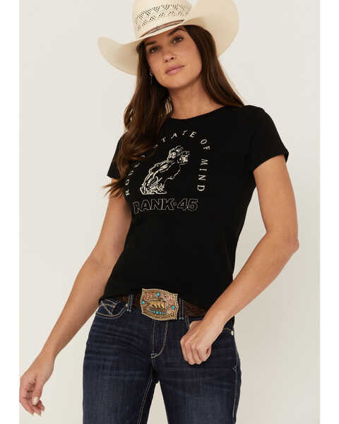 Image #1 - RANK 45® Women's Rodeo State Of Mind Graphic Tee, Black, hi-res