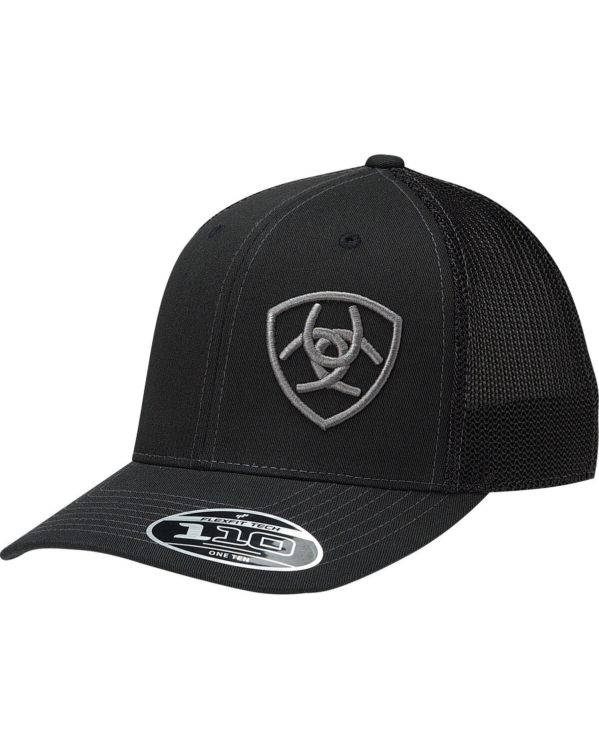 Image #1 - Ariat Men's Offset Shield Ball Cap, Black, hi-res
