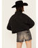 Image #4 - Blue B Women's Rhinestone Studded Cropped Denim Jacket, Black, hi-res