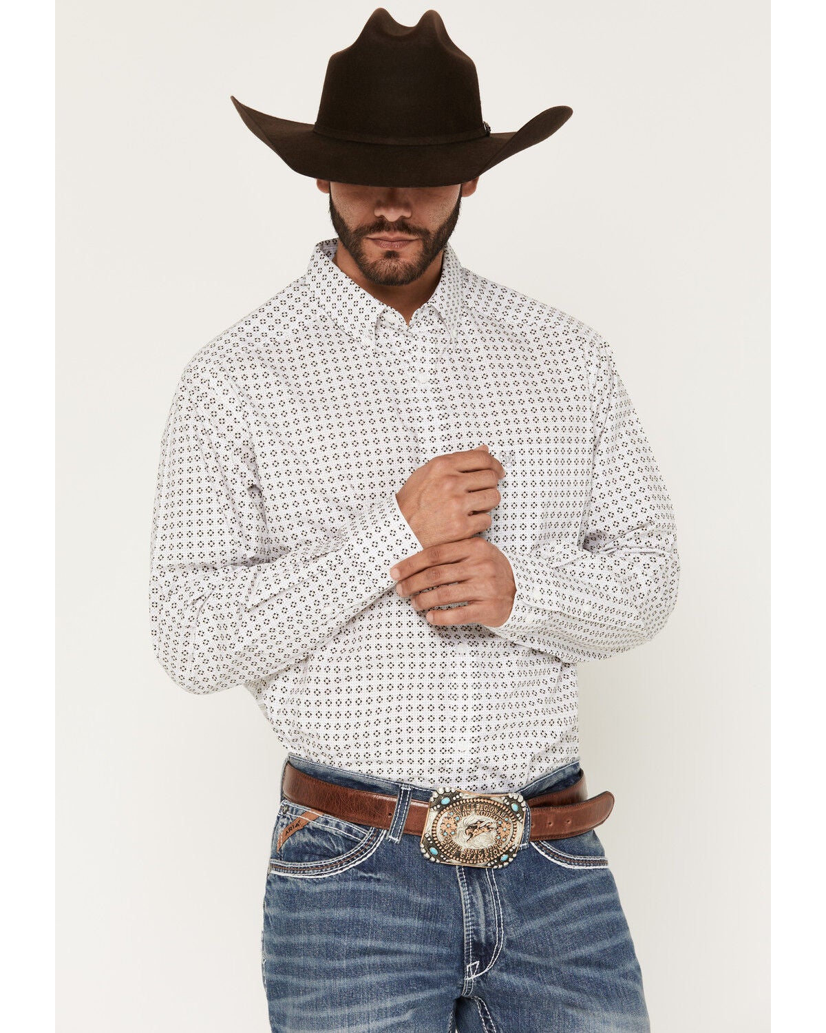 Ariat Men's Boot Barn Exclusive Franz Geo Print Long Sleeve Button-Down Western Shirt, White, hi-res