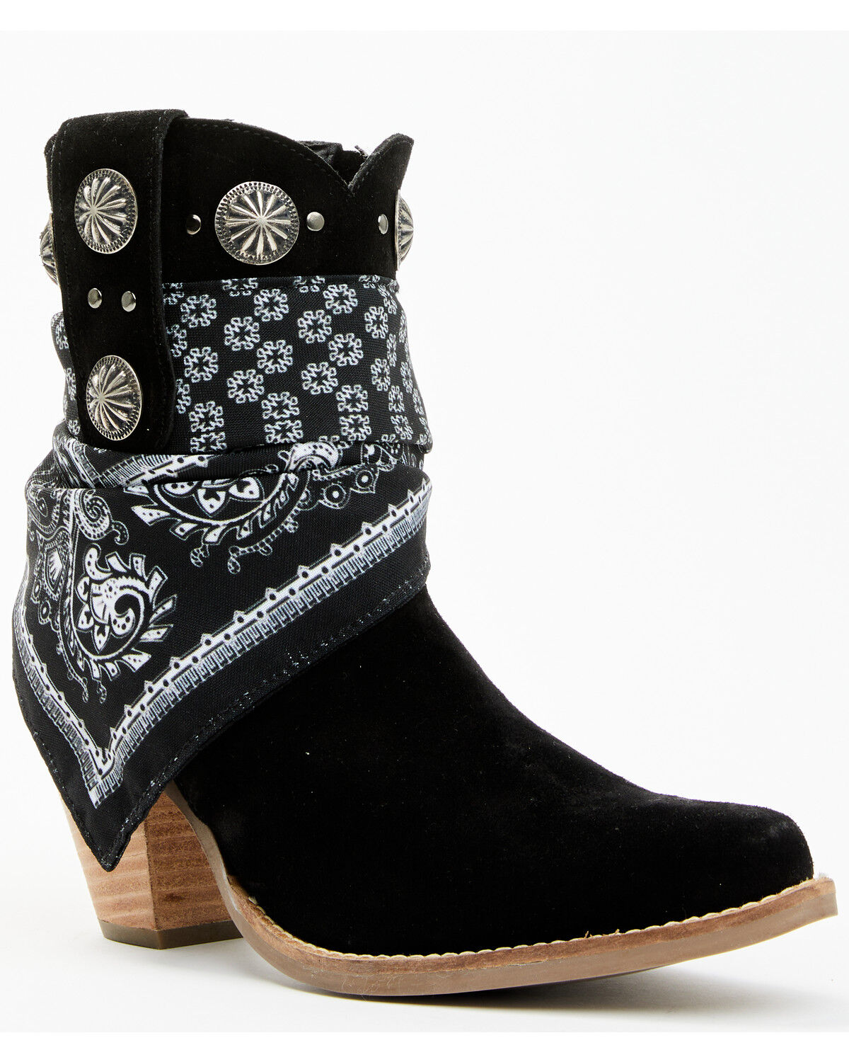 Image #1 - Dingo Women's Suede Bandida Western Booties - Round Toe, Black, hi-res