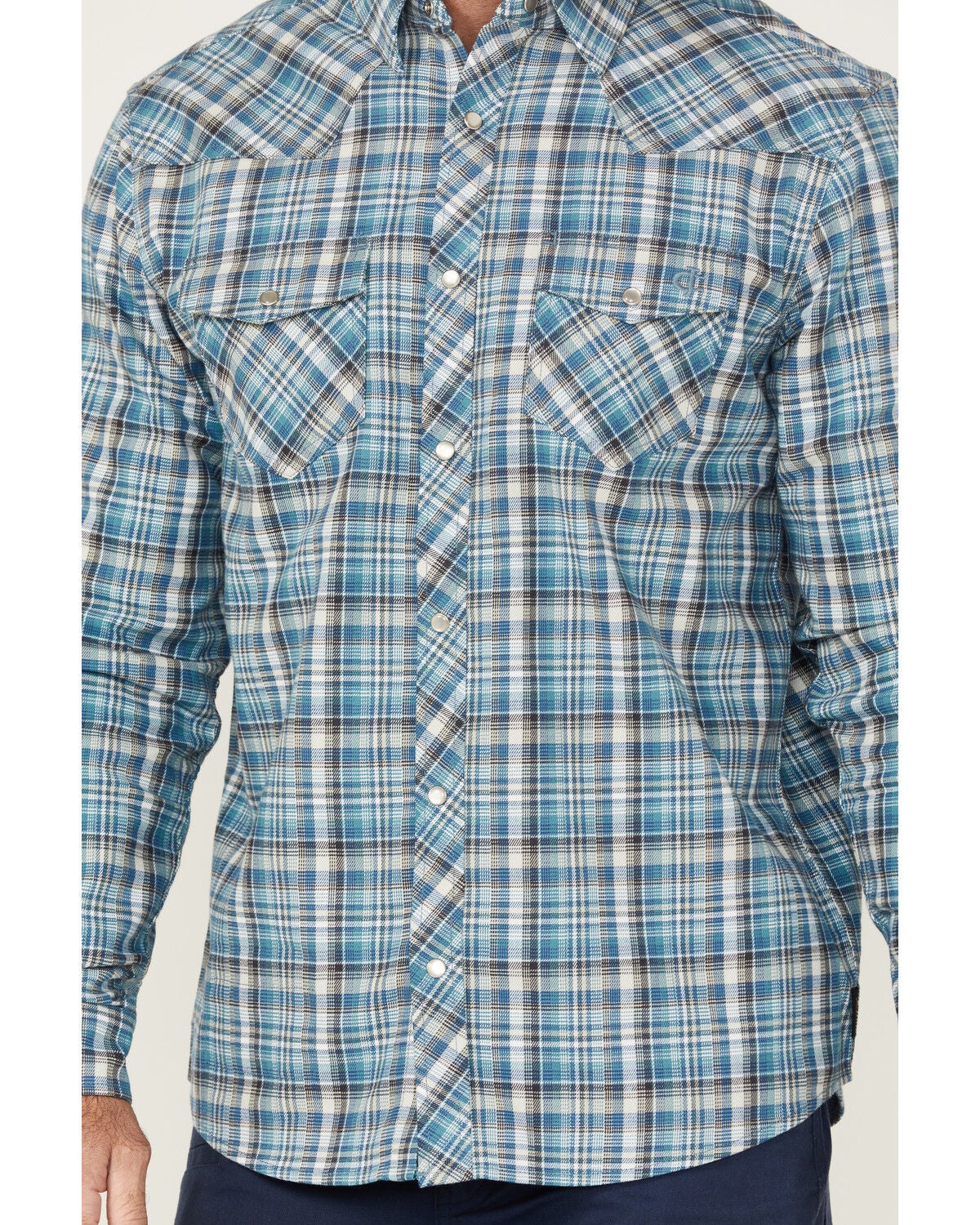 Image #3 - Cody James FR Men's Plaid Print Long Sleeve Pearl Snap Stretch Western Work Shirt, Green, hi-res