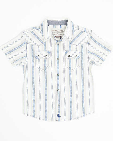Cody James Toddler Boys' Southwestern Dobby Striped Short Sleeve Snap Western Shirt , Ivory, hi-res
