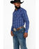 Rock & Roll Denim Men's Plaid Print Long Sleeve Western Shirt, Light Blue, hi-res