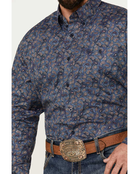 Image #2 - George Strait by Wrangler Men's Paisley Print Long Sleeve Button-Down Western Shirt, Navy, hi-res