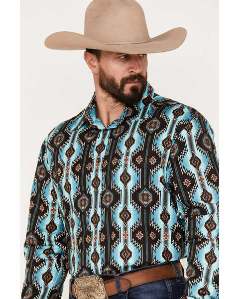 Image #2 - Rock & Roll Denim Men's Southwestern Print Stretch Long Sleeve Button Down Shirt, Teal, hi-res