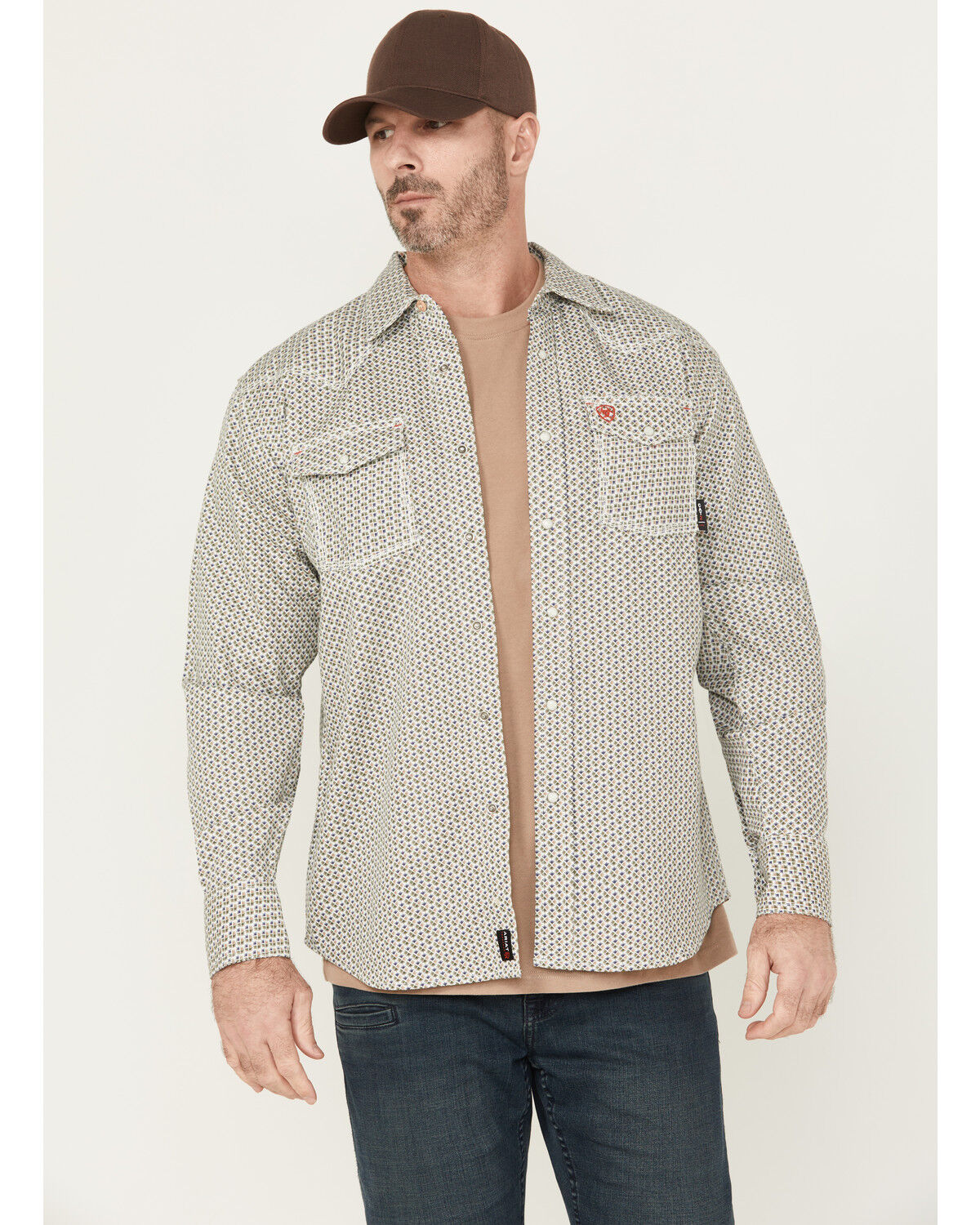 Image #1 - Ariat Men's Rebar FR Venice Printed Long Sleeve Snap Work Shirt - Big, White, hi-res