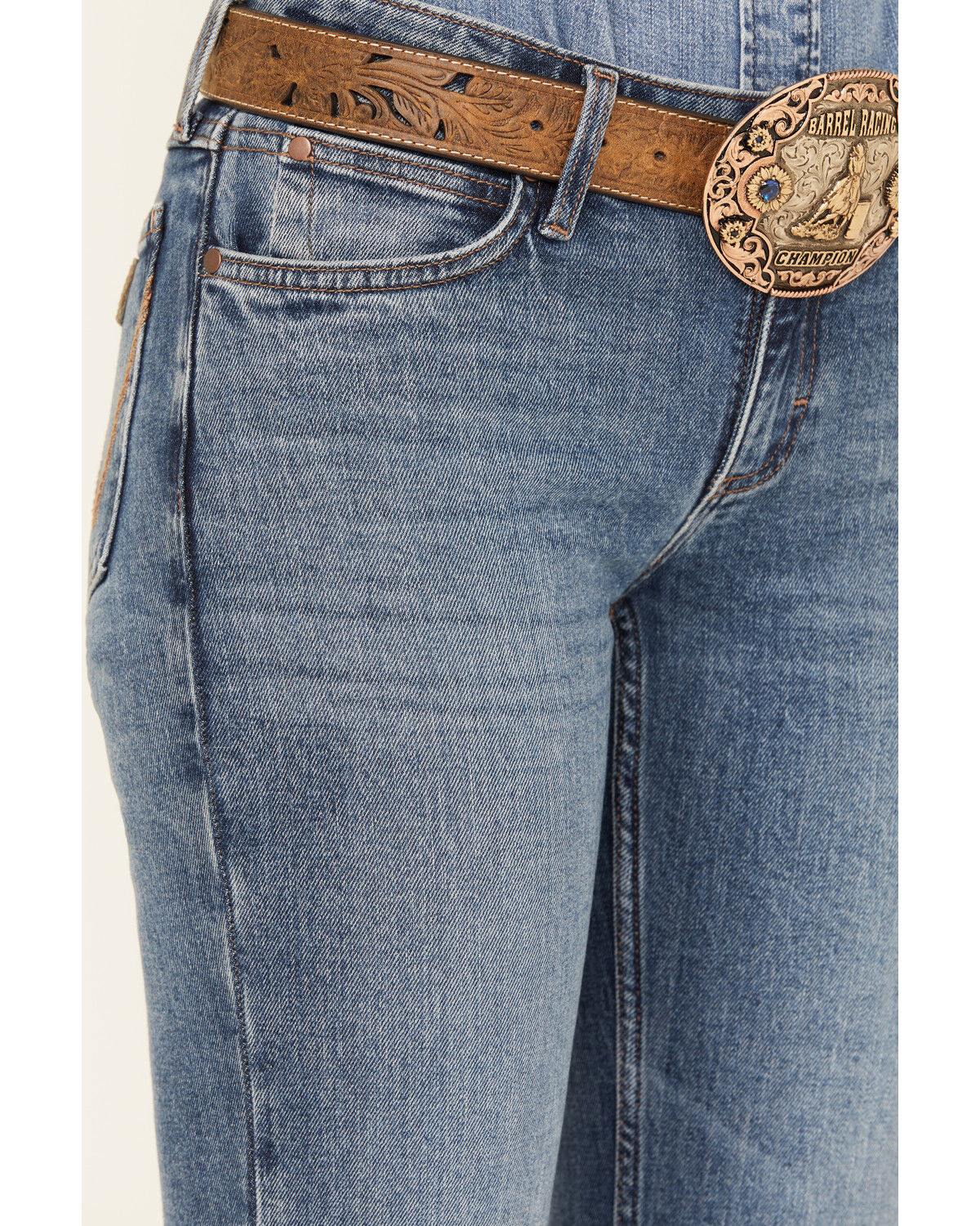 Image #2 - Wrangler Retro Women's Medium Wash Iris Mid Rise Trouser Stretch Denim Jeans, Medium Wash, hi-res