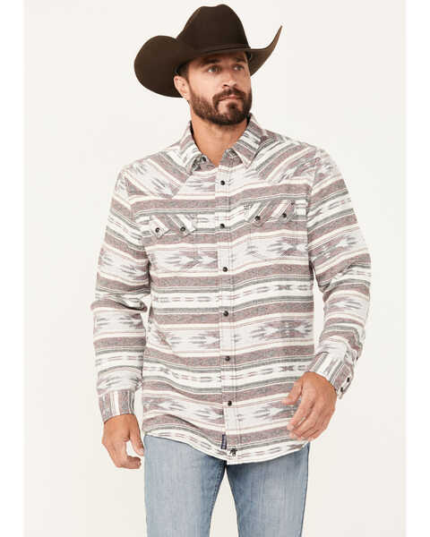 Moonshine Spirit Men's Coyote Southwestern Print Long Sleeve Snap Shirt, Tan, hi-res