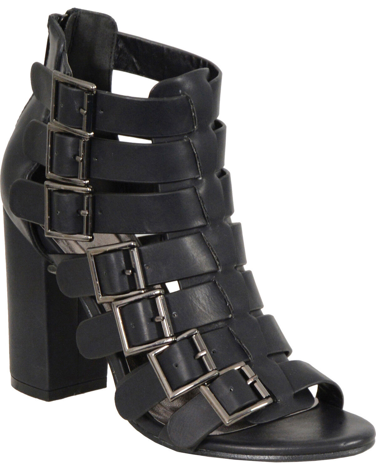 Image #1 - Milwaukee Leather Women's Black Block Heel Strappy Sandals, Black, hi-res