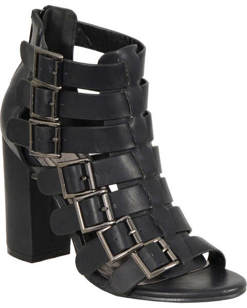 Image #1 - Milwaukee Leather Women's Black Block Heel Strappy Sandals , Black, hi-res
