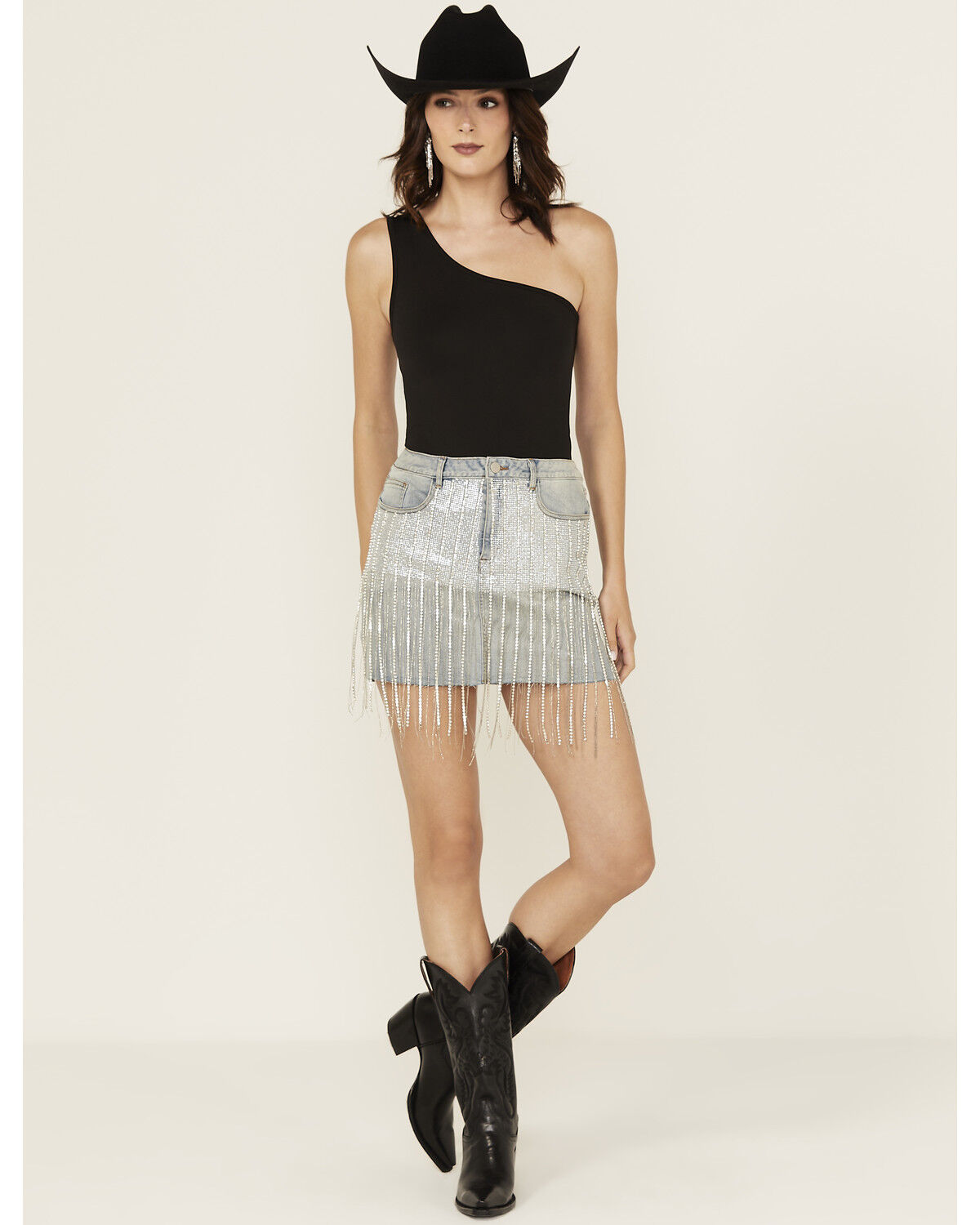 Image #1 - Blue B Women's Light Wash Fringe Mini Denim Skirt, , hi-res