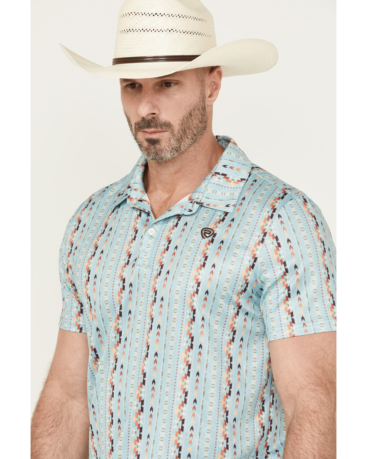 Image #2 - Rock & Roll Denim Men's Southwestern Striped Short Sleeve Stretch Polo, Blue, hi-res