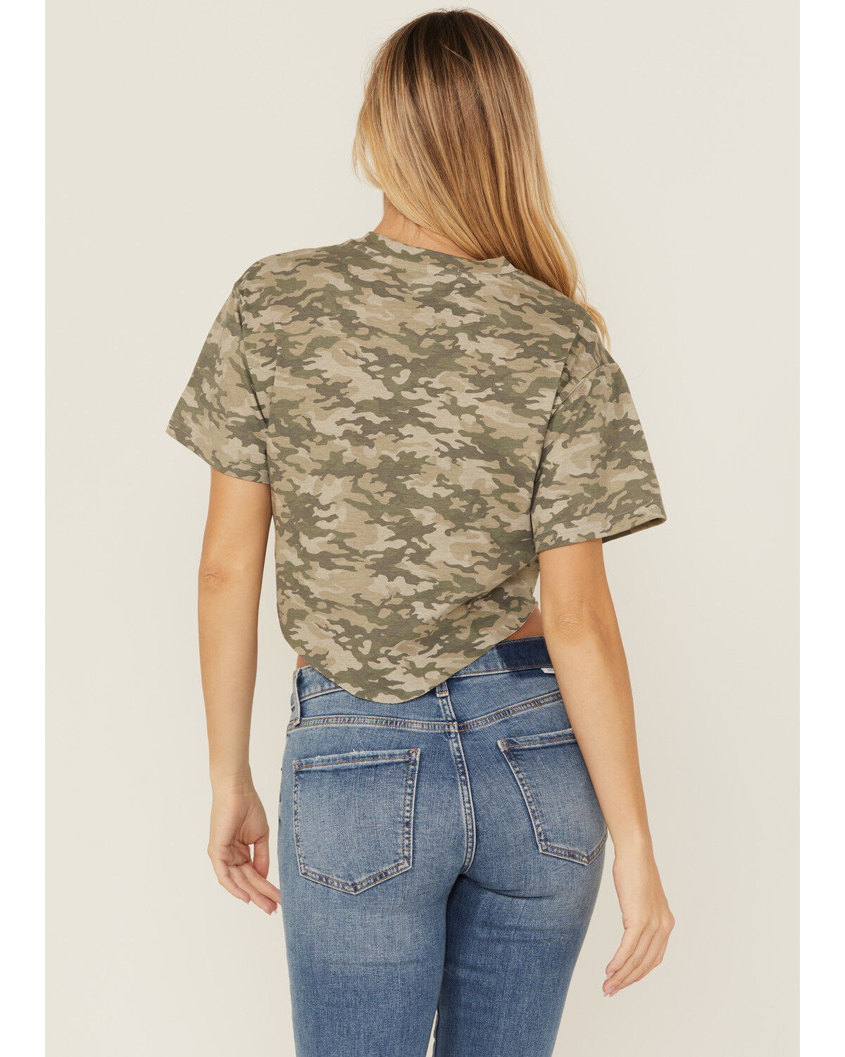 Image #4 - Youth in Revolt Women's Camo Print Seamed Tee, Olive, hi-res