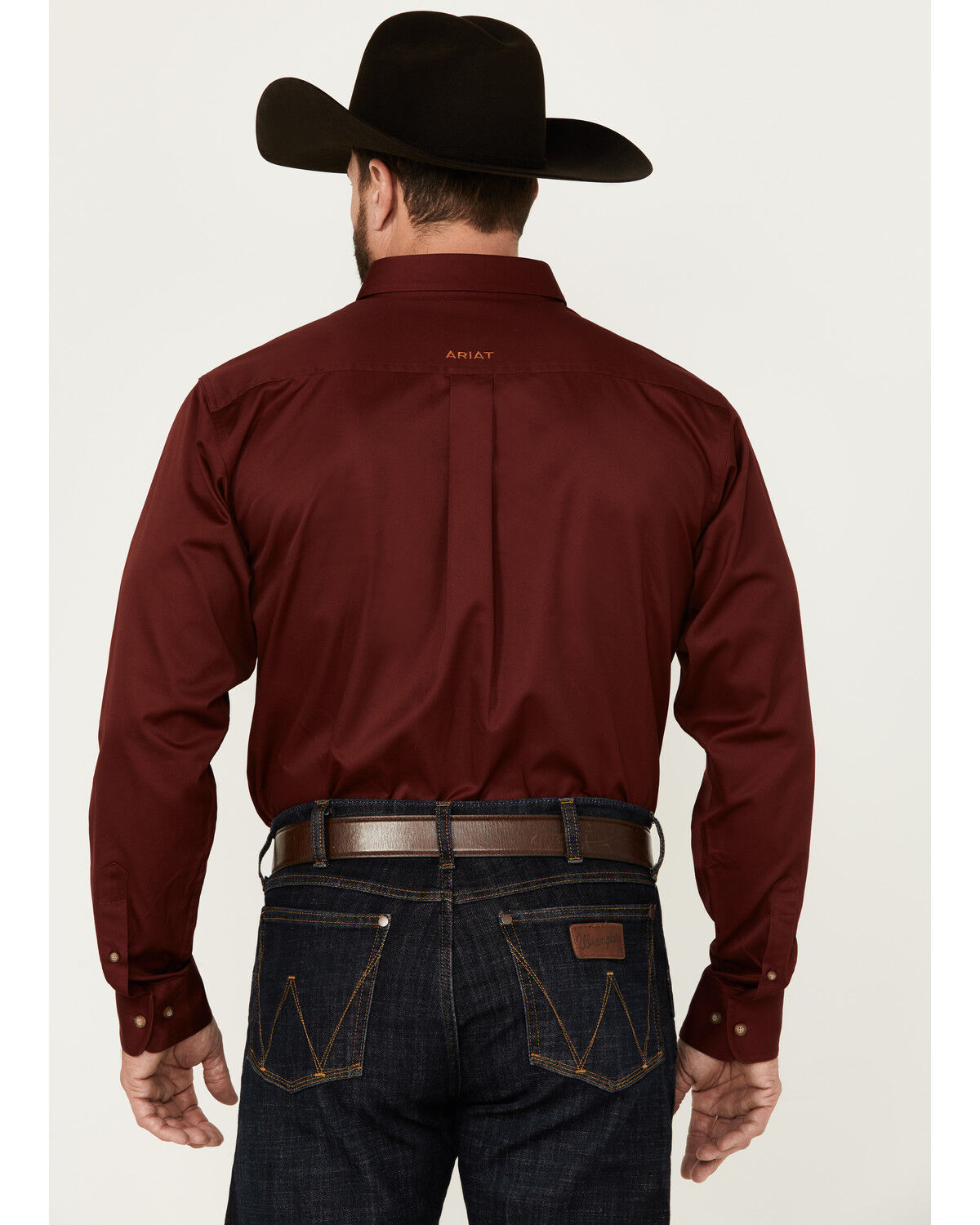 Image #4 - Ariat Men's Solid Twill Fitted Long Sleeve Button-Down Western Shirt, Burgundy, hi-res