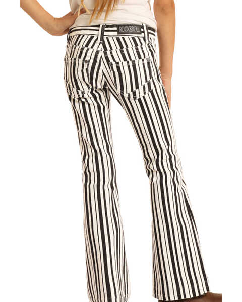 Rock & Roll Denim Girls' Black & White Stripe Trousers , Multi, hi-res
