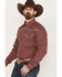 Image #2 - Cowboy Hardware Men's Rolodex Geo Print Long Sleeve Pearl Snap Western Shirt, Burgundy, hi-res