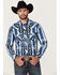 Image #1 - Rock & Roll Denim Men's Southwestern Print Long Sleeve Snap Stretch Western Shirt, Blue, hi-res