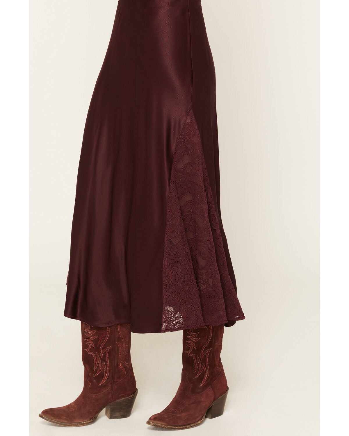 Image #2 - Idyllwind Women's Rita Satin and Lace Midi Skirt, Wine, hi-res
