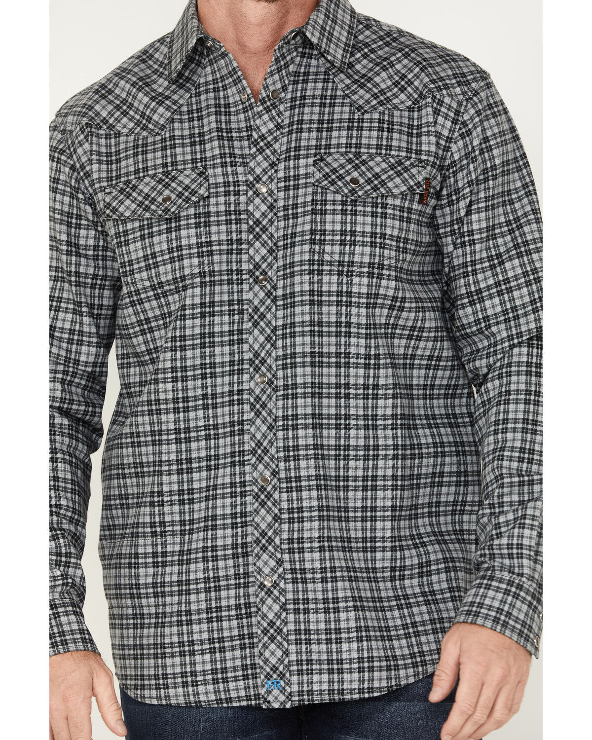 Image #3 - Cody James Men's FR Plaid Long Sleeve Snap Western Shirt, Charcoal, hi-res