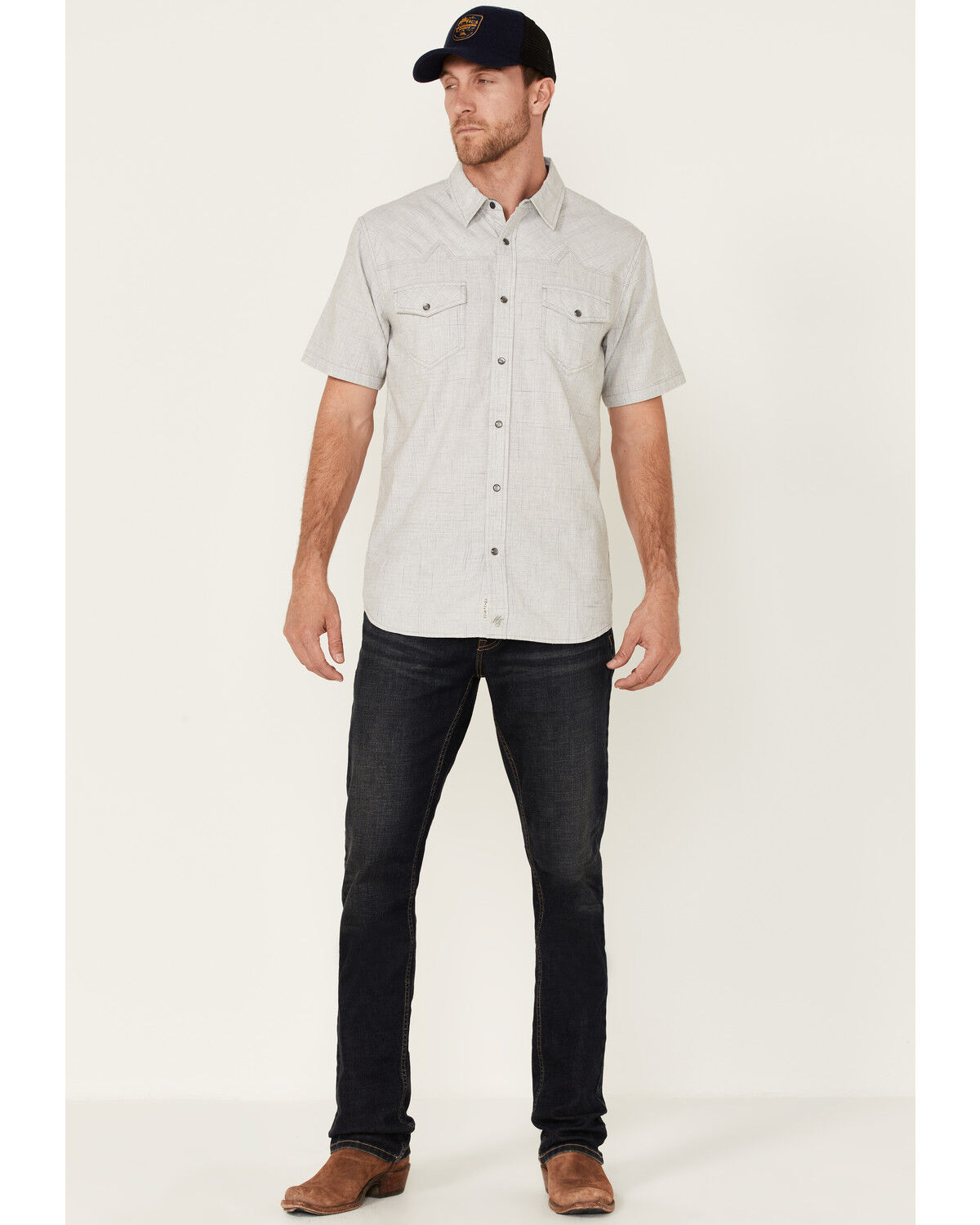 Image #2 - Moonshine Spirit Men's Haystack Solid Short Sleeve Snap Western Shirt, Grey, hi-res