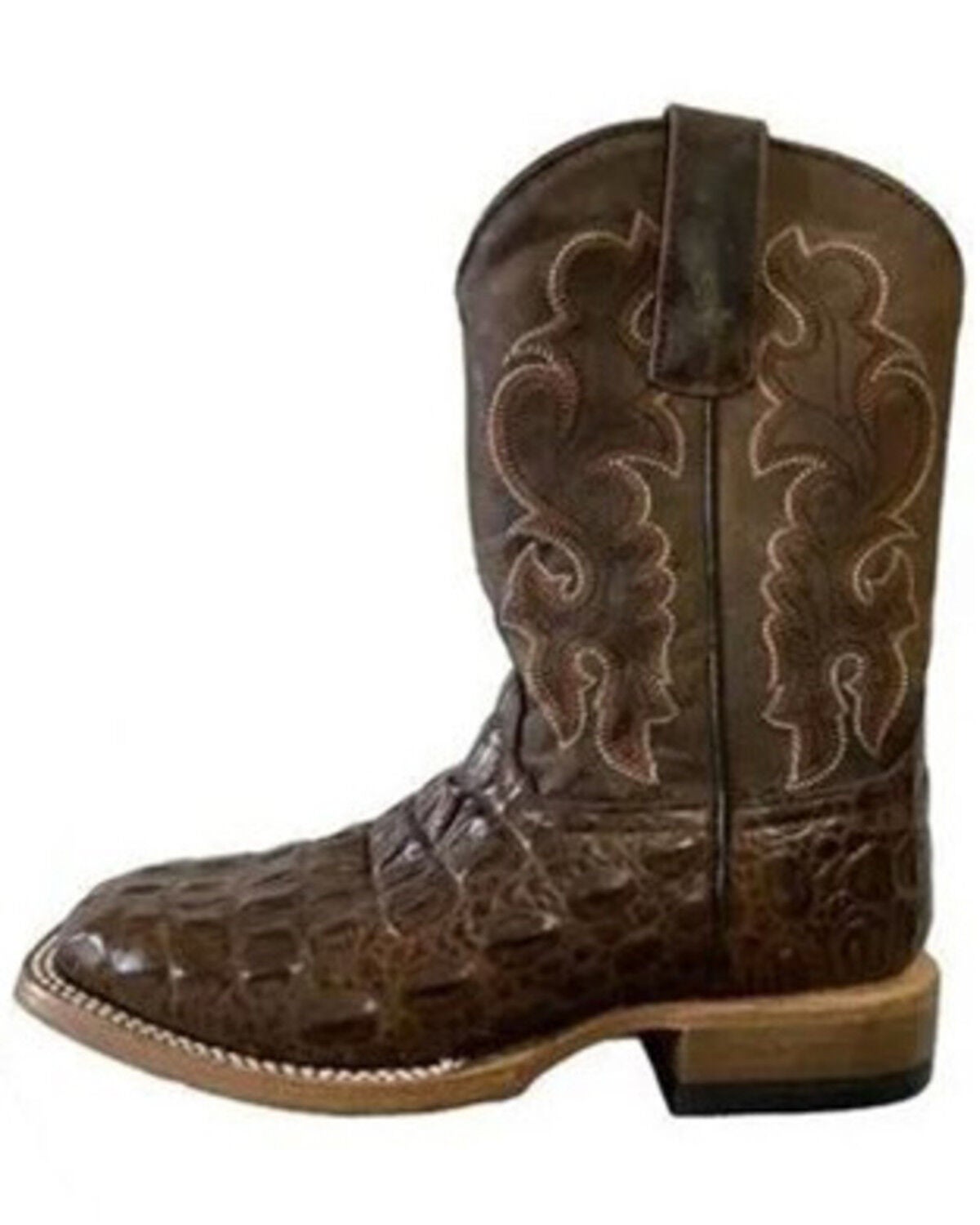 Horse Power Boys' Nile Croc Print Western Boots - Square Toe, Chocolate, hi-res