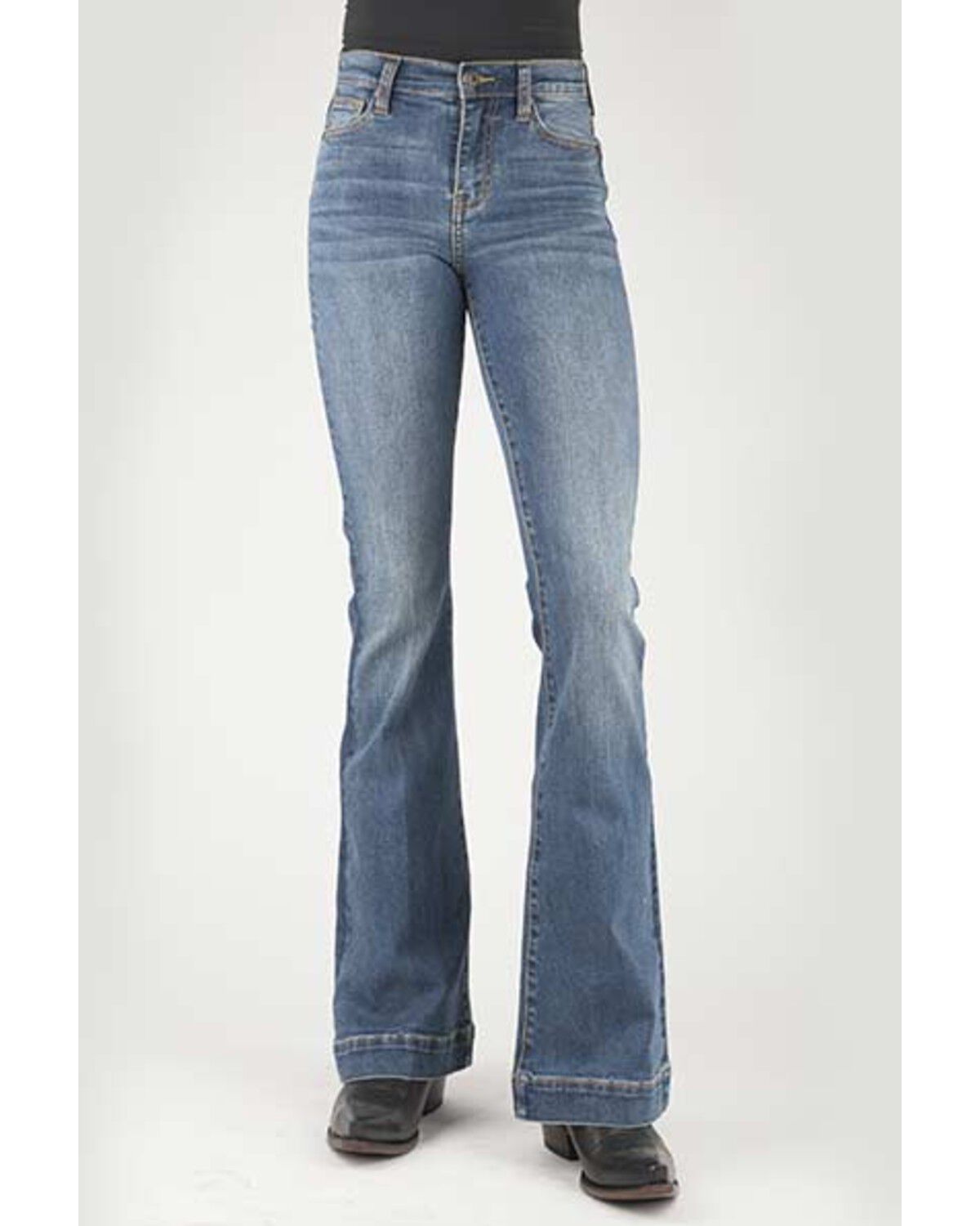 Image #1 - Stetson Women's 921 Light Wash High Rise Plain Pocket Flare Jean, Blue, hi-res