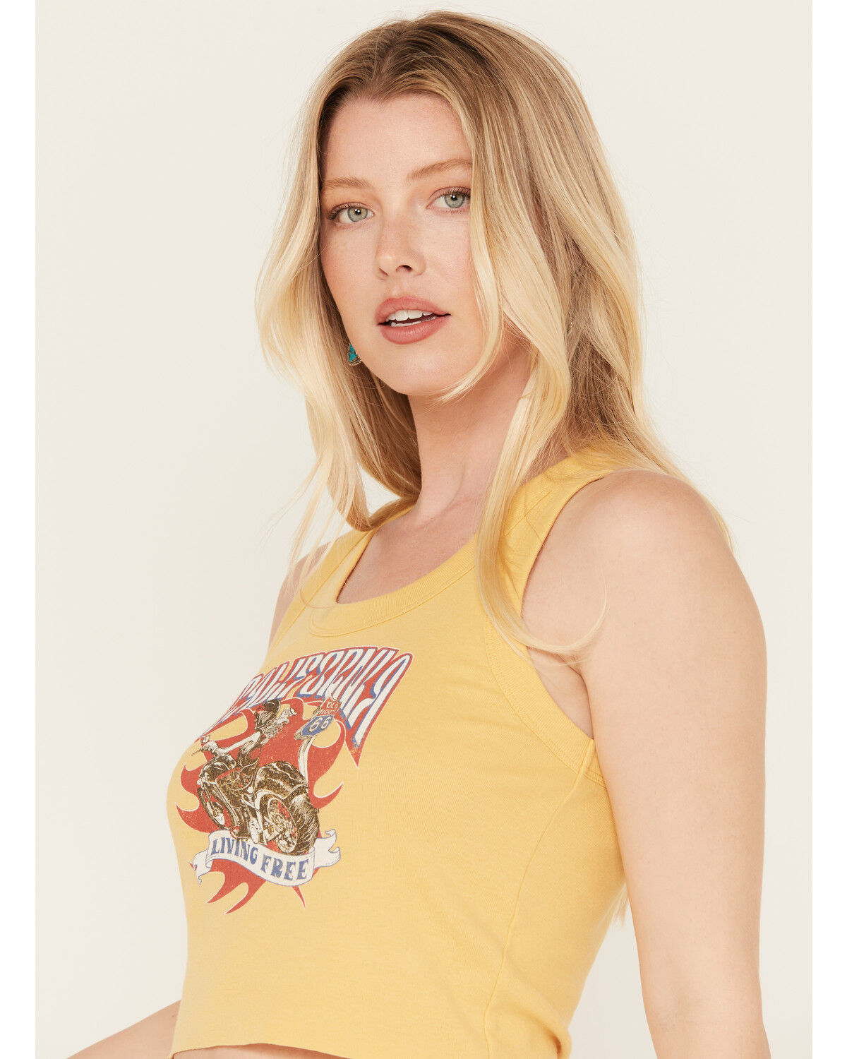 Image #2 - Youth in Revolt Women's California Motorcycle Cropped Tank, Yellow, hi-res