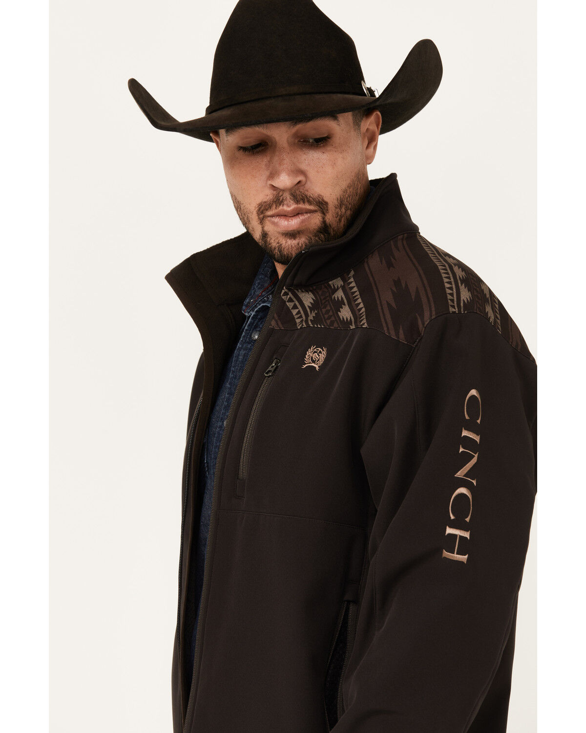Image #2 - Cinch Men's Logo Bonded Softshell Jacket, Brown, hi-res