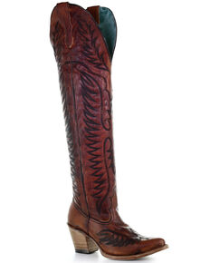 Corral Women's Cognac Embroidery Tall Boots - Snip Toe, Cognac, hi-res