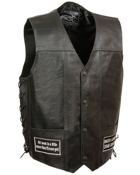 Milwaukee Leather Men's Side Lace Eagle & Flag Patch Vest - 3X, Black, hi-res