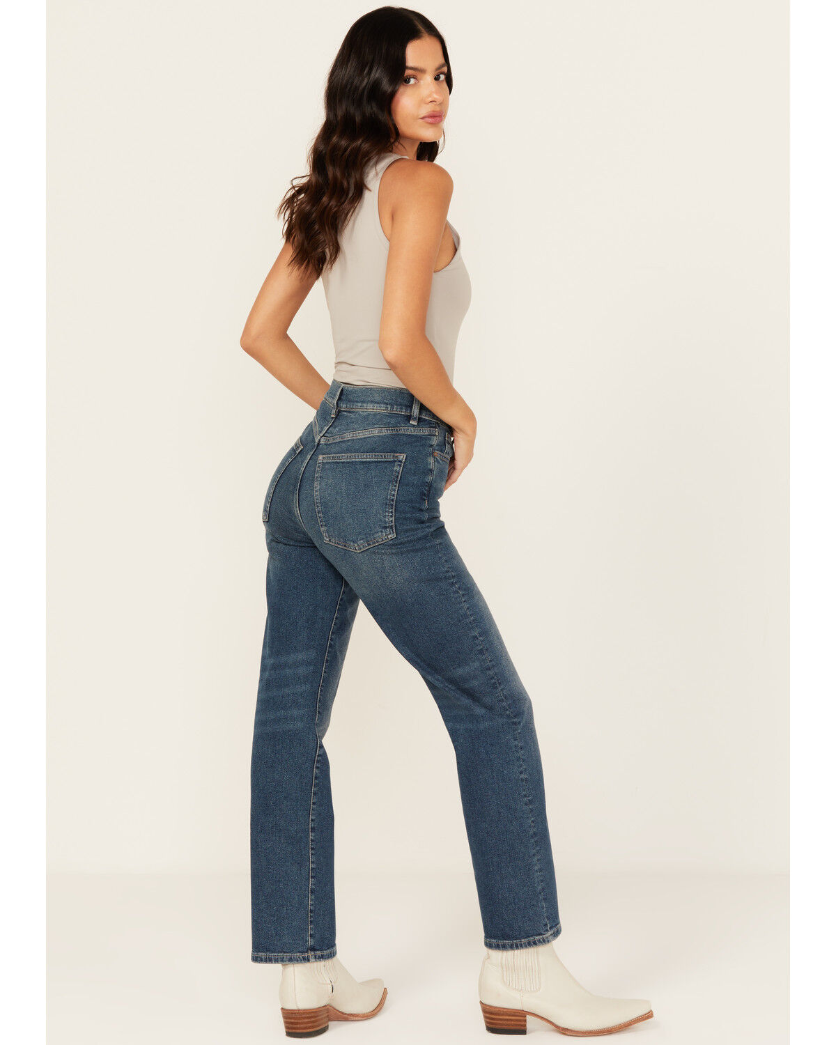 Image #3 - Warp + Weft Women's Ase Dark Wash High Rise Straight Stretch Denim Jeans, Dark Wash, hi-res