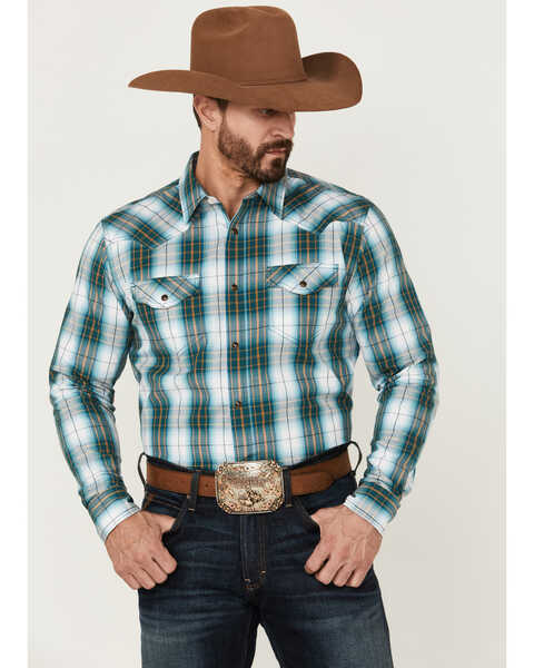 Image #1 - Cody James Men's Mineral Large Plaid Long Sleeve Snap Western Shirt  , Blue, hi-res