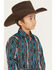 Image #2 - Wrangler Boys' Checotah Southwestern Striped Print Long Sleeve Snap Western Shirt, Teal, hi-res