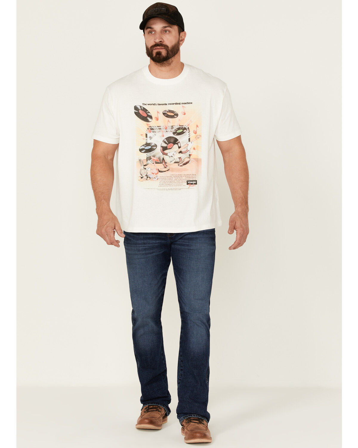 Image #2 - Wrangler X Fender Men's Dancing Record Vintage Graphic T-Shirt, White, hi-res
