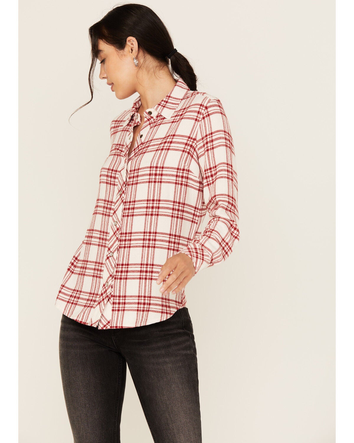 Idyllwind Women's Anna Plaid Print Long Sleeve Snap Western Shirt, Ivory, hi-res