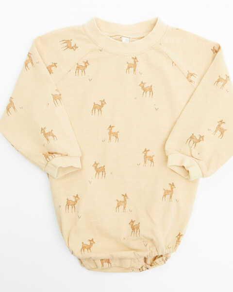 Image #1 - Rylee & Cru Infant Girls' Deer Print Long Sleeve Crew Neck Onesie , Cream, hi-res