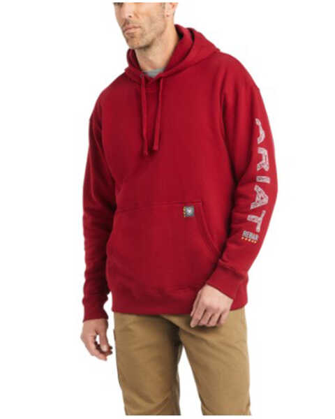 Ariat Men's Rebar Roughneck Skull Graphic Hooded Work Sweatshirt - Big & Tall , Red, hi-res