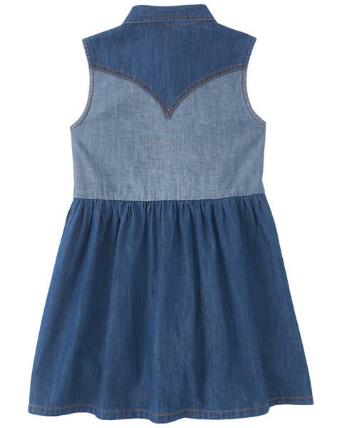 Image #2 - Wrangler Girls' Two-Tone Denim Sleeveless Snap Dress, Blue, hi-res