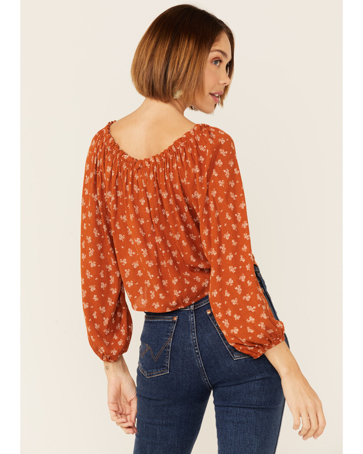 Image #3 - Wild Moss Women's Floral Off The Shoulder Tie-Front Top, Rust Copper, hi-res