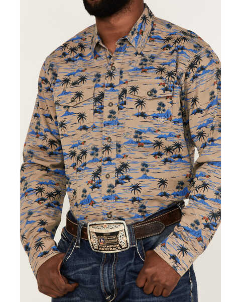 Image #3 - Ariat Men's Hart Retro Tropical Print Long Sleeve Snap Western Shirt , Tan, hi-res